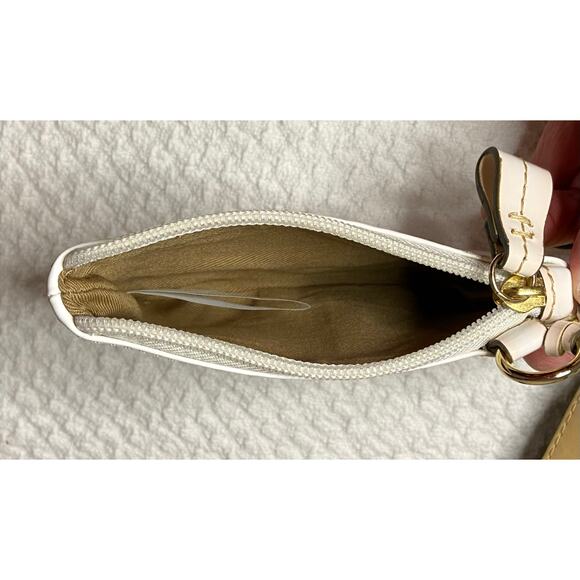 Liz Claiborne Large Shoulder Bag Black Beige Checks Tan - Leather Cotton READ - Picture 10 of 15